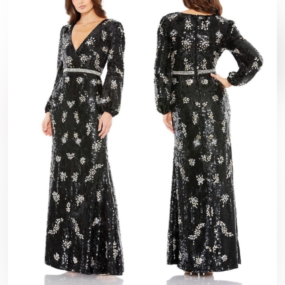 Mac Duggal 93616 Bishop Sleeve Sequin Dress Sz 10